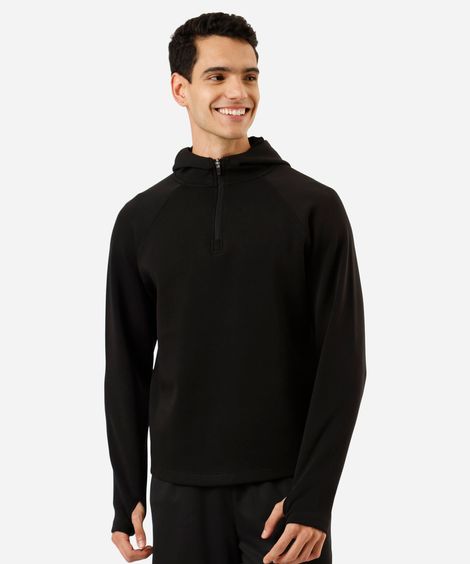 blusão esportivo masculino com capuz e zíper preto