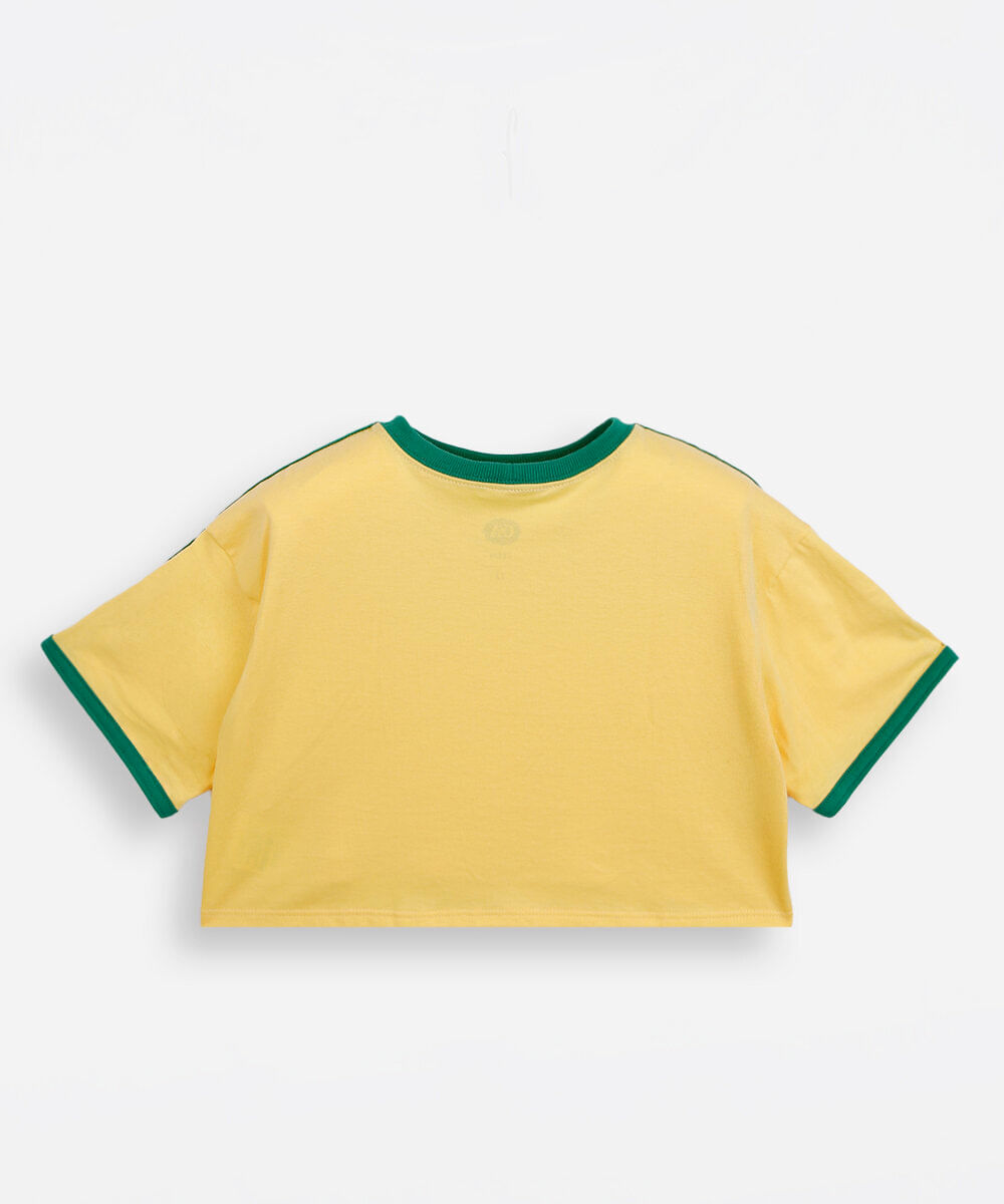 blusa baby look cropped juvenil de algodão manga curta brasil amarela