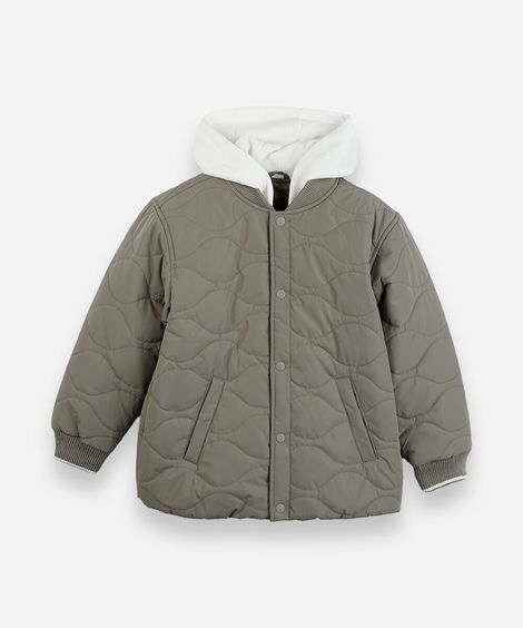 jaqueta puffer infantil com capuz verde