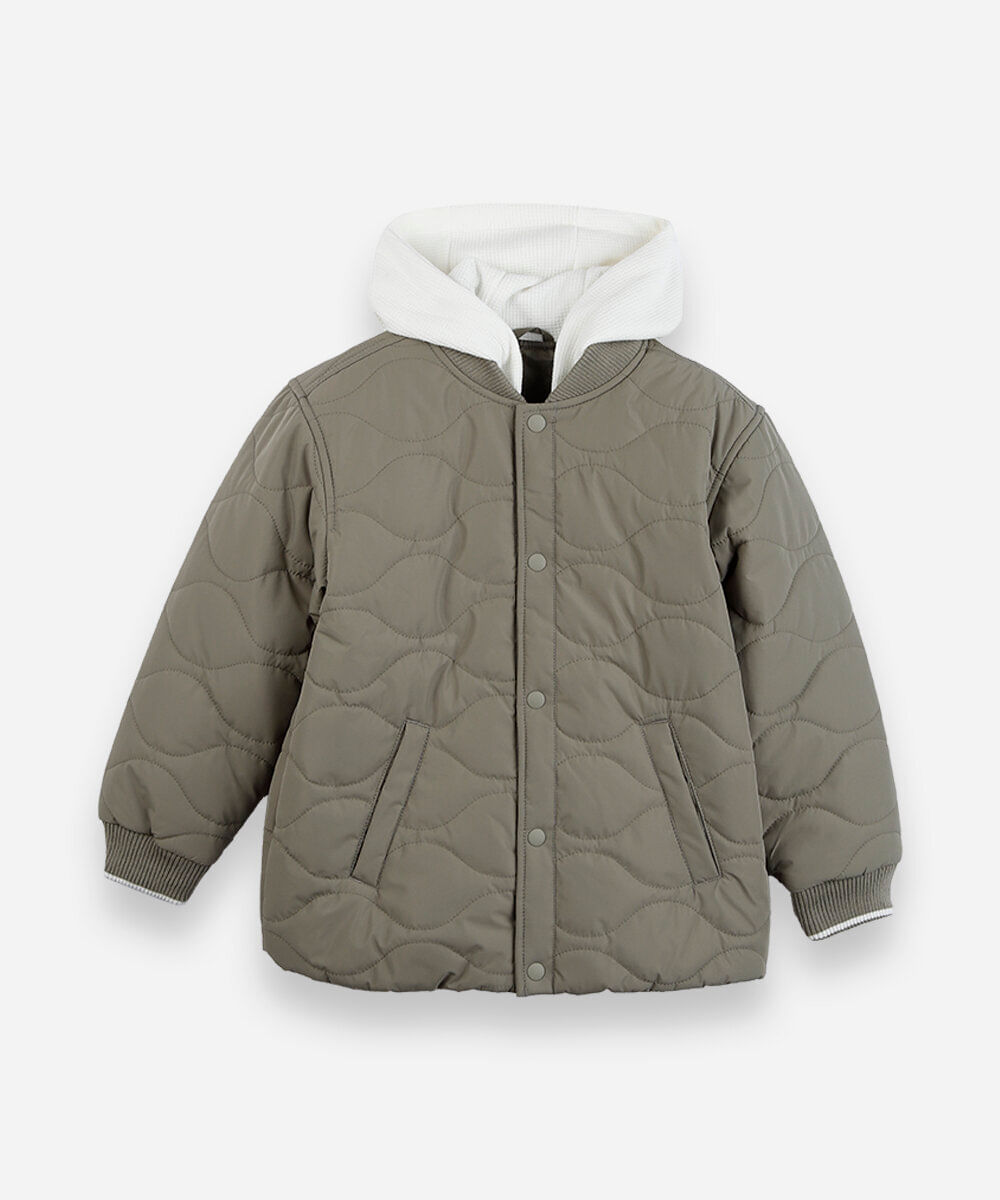 jaqueta puffer infantil com capuz verde