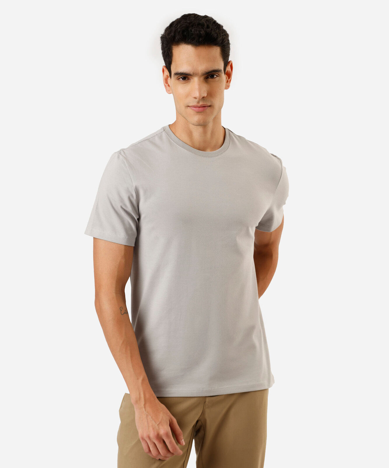 camiseta masculina de algodão básica manga curta cinza