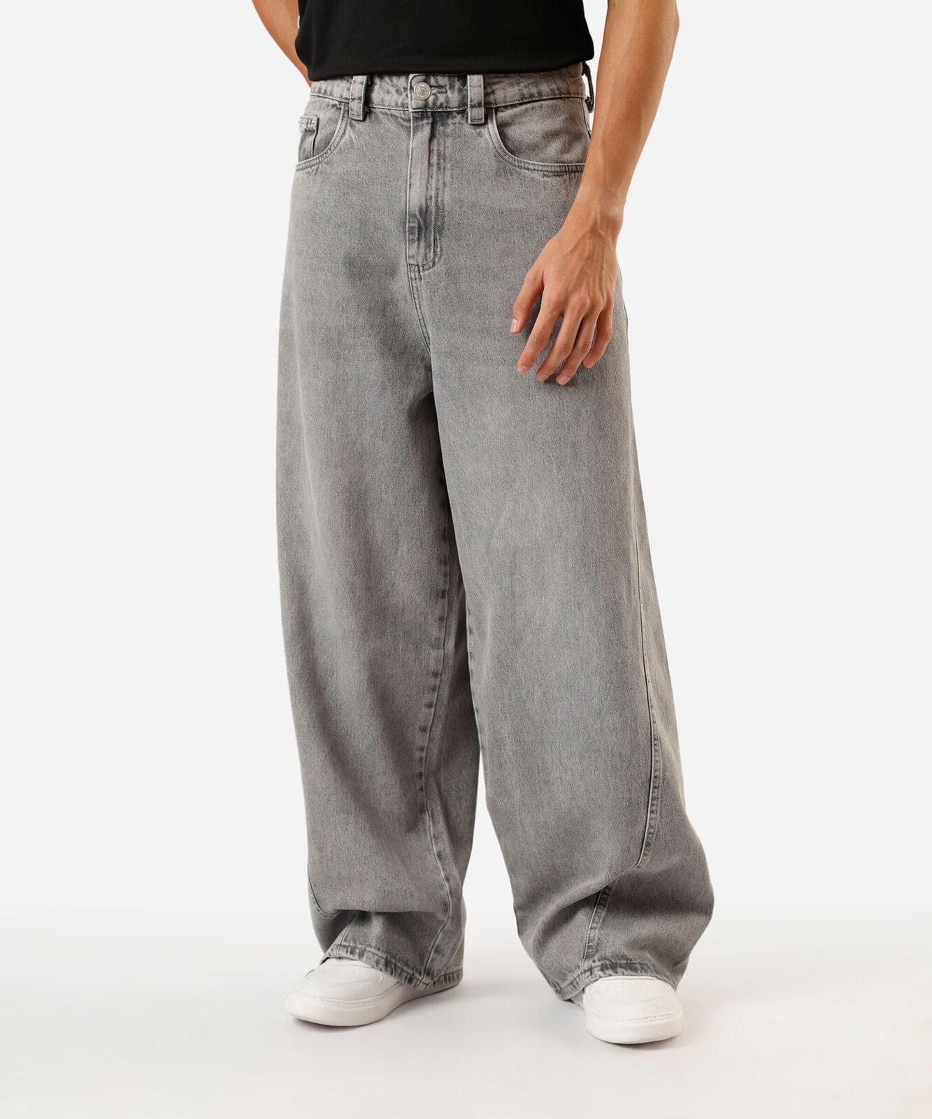 calça mega baggy masculina jeans cinza