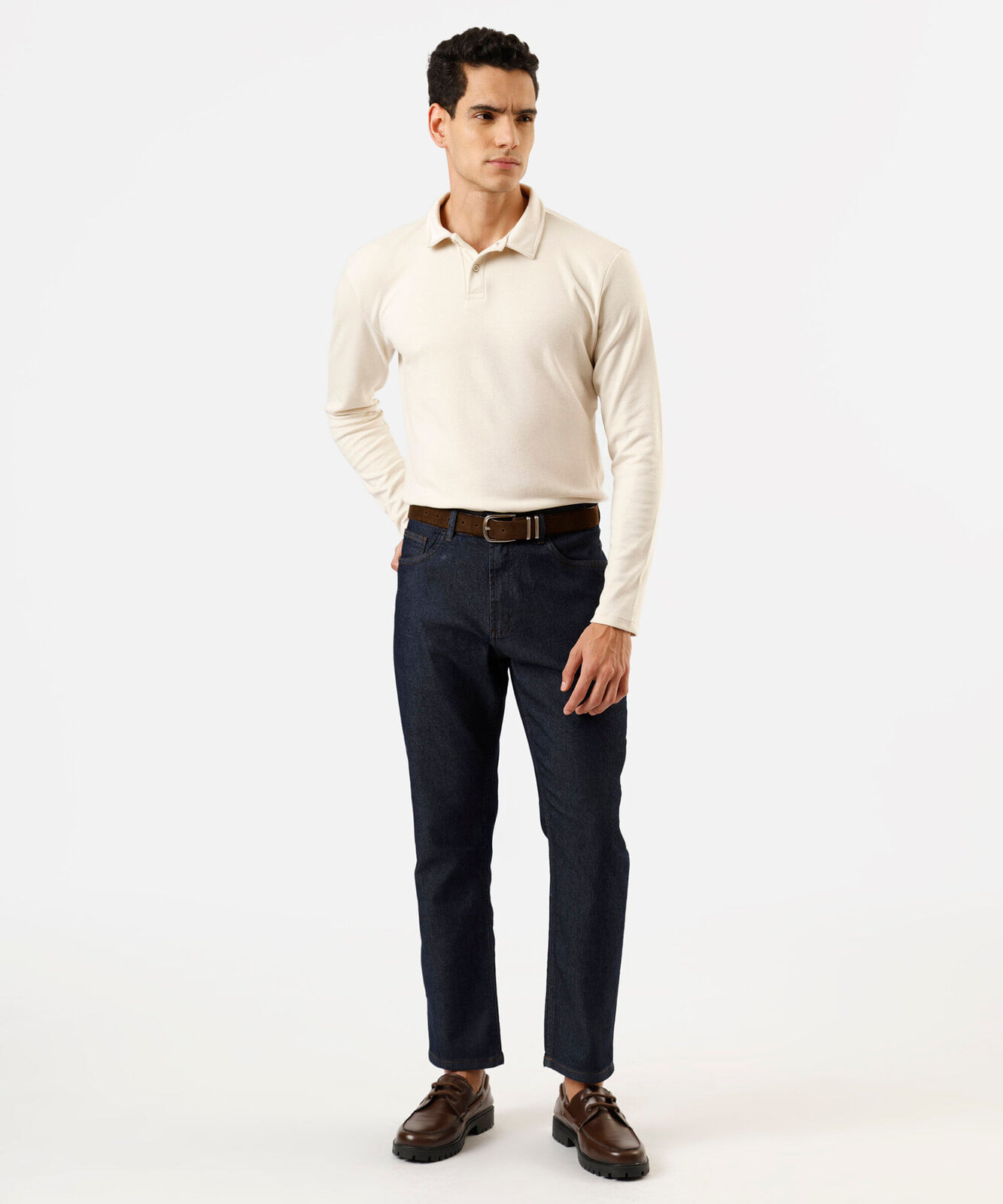 polo masculina com algodão manga longa bege