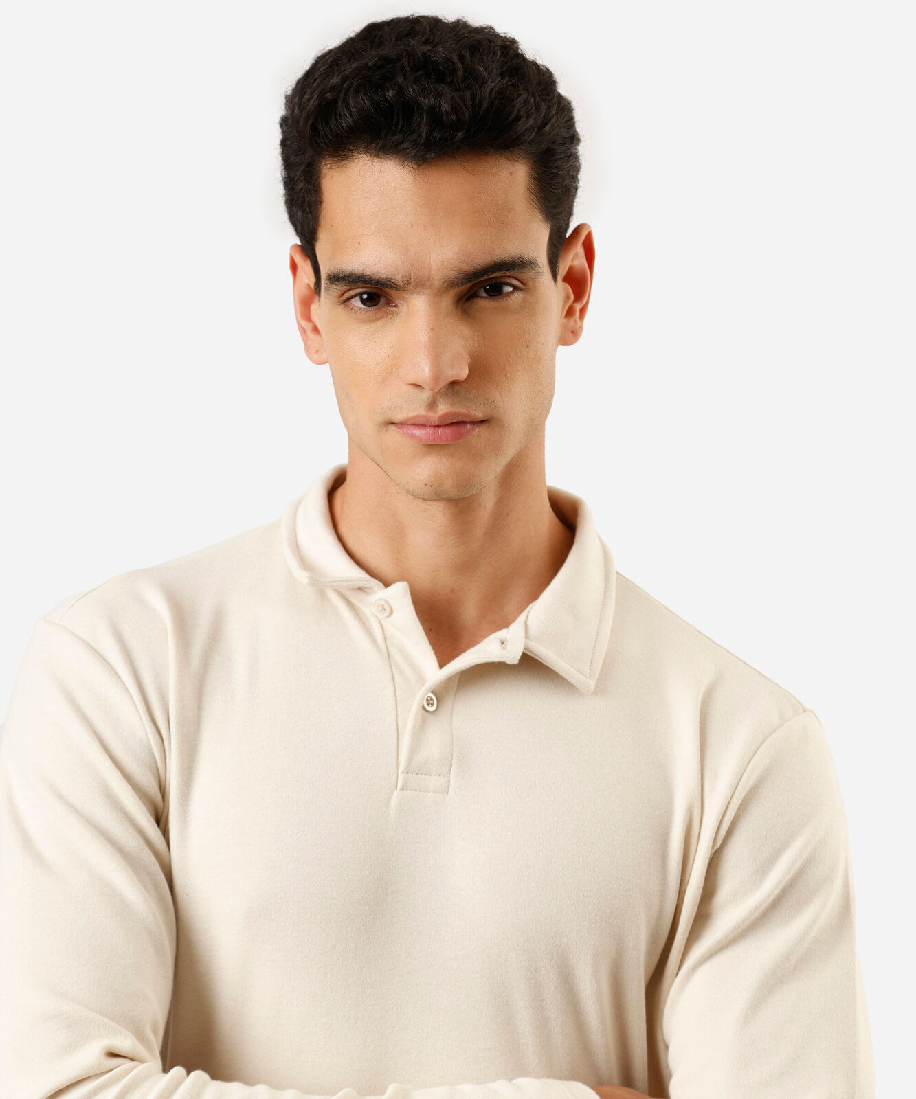 polo masculina com algodão manga longa bege