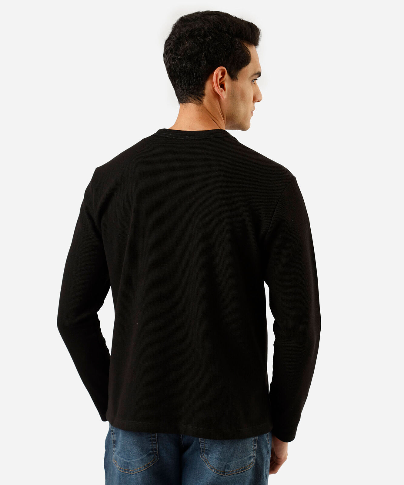 camiseta masculina  com algodão manga longa texturizada preta