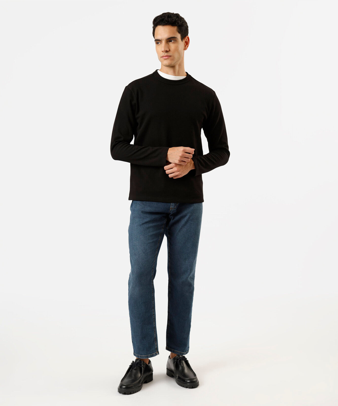 camiseta masculina  com algodão manga longa texturizada preta