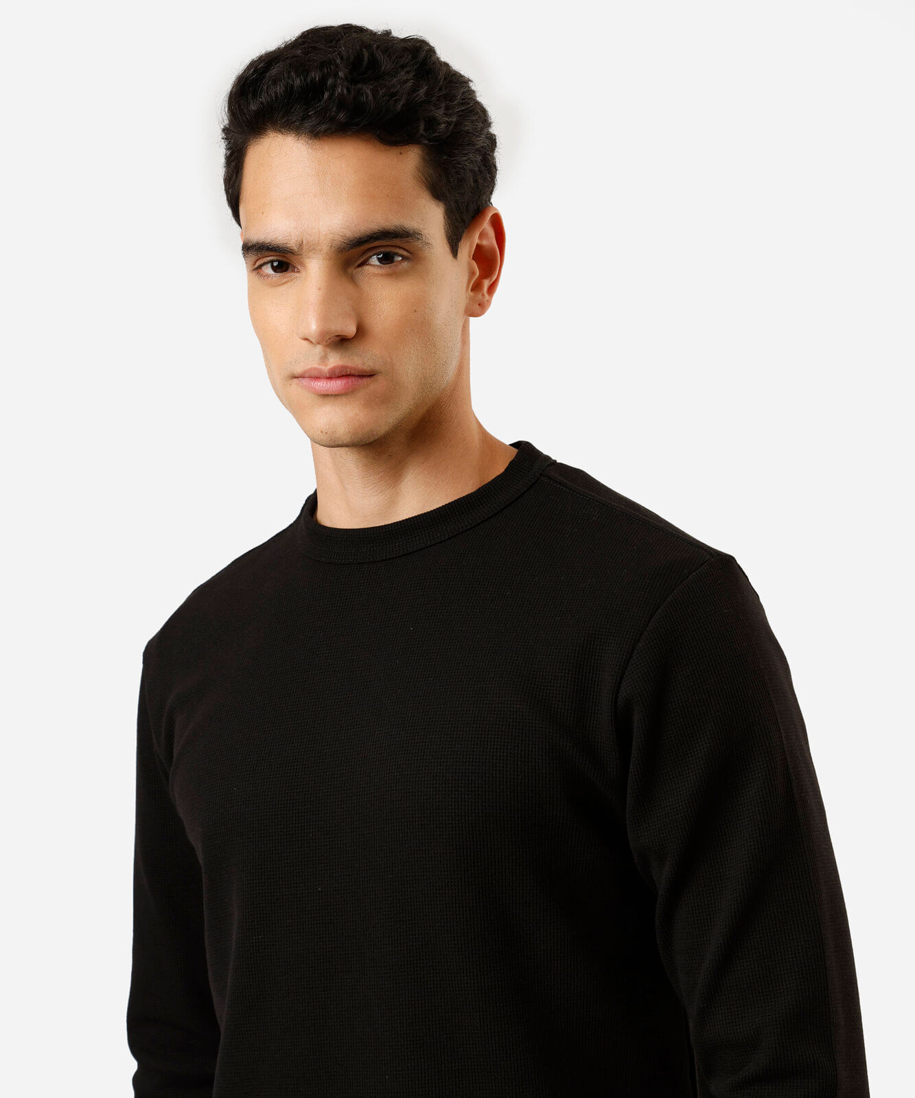 camiseta masculina  com algodão manga longa texturizada preta