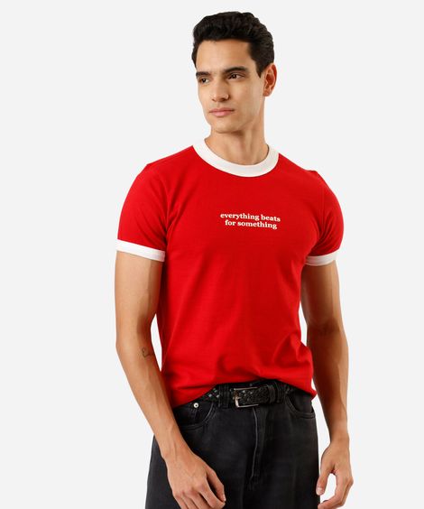 camiseta muscle fit masculina de algodão manga curta estampada vermelha