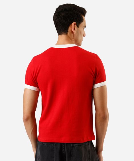 camiseta muscle fit masculina de algodão manga curta estampada vermelha