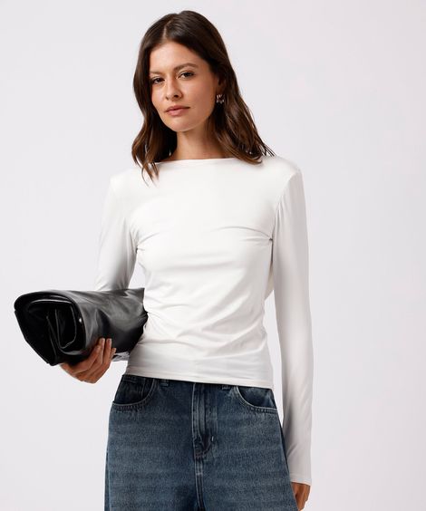 blusa feminina decote degagê costas manga longa mindset off white