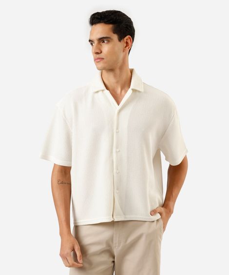 camisa box fit masculina canelada off white