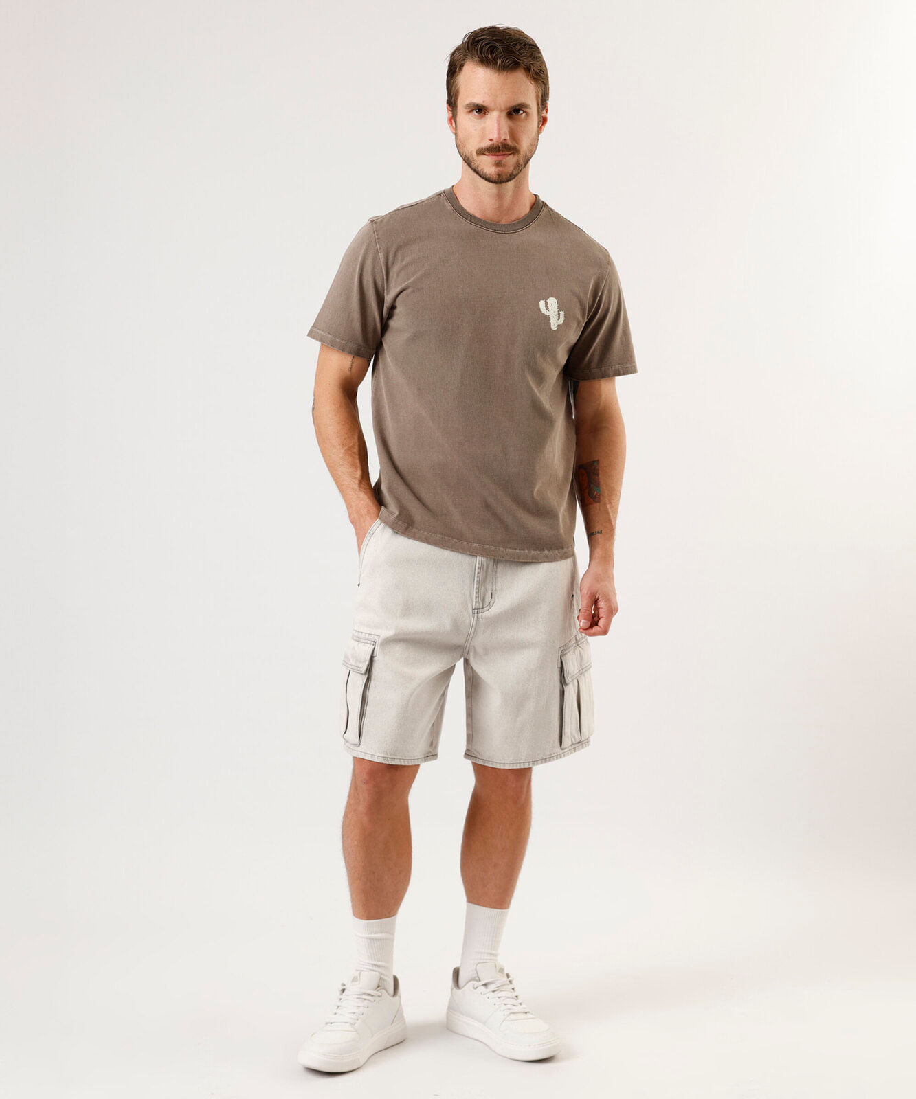 bermuda cargo masculina jeans cinza