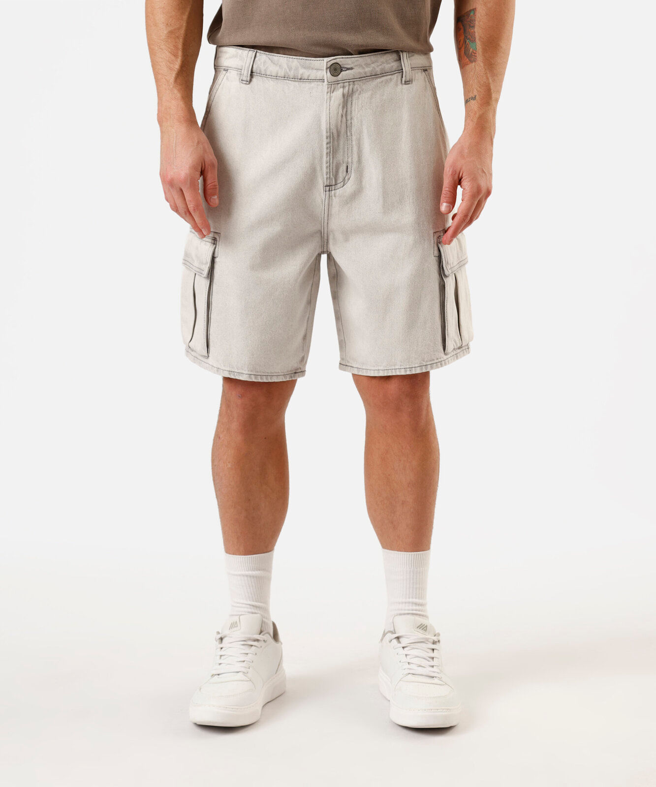 bermuda cargo masculina jeans cinza