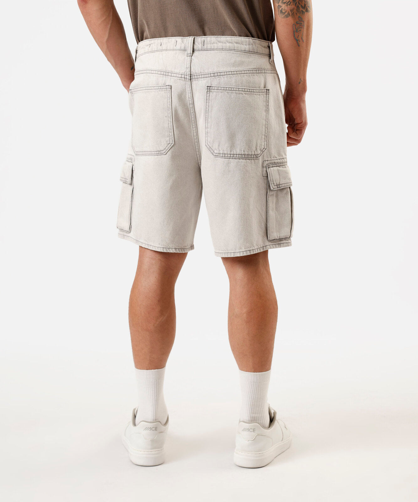 bermuda cargo masculina jeans cinza