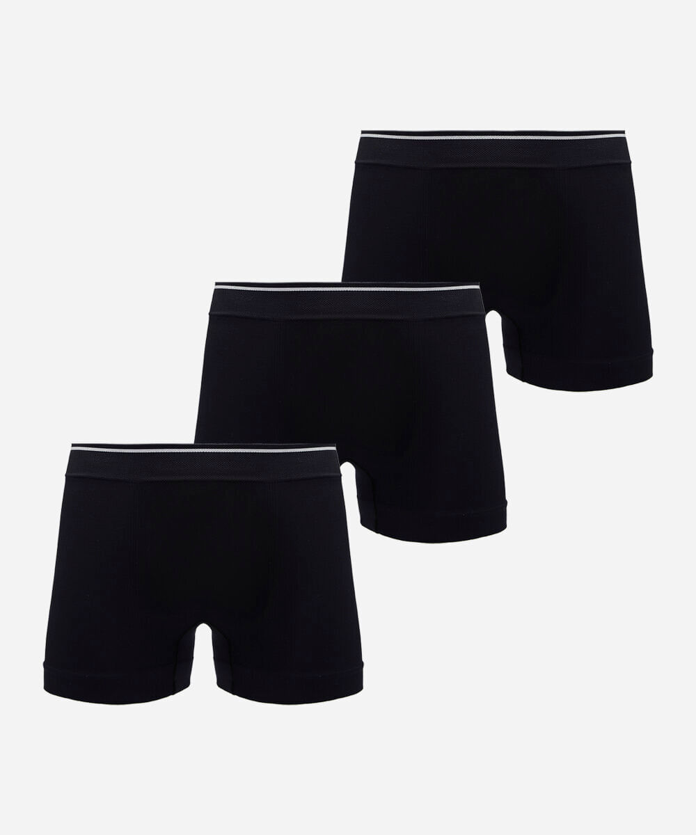 kit de 3 cuecas boxer masculina sem costura preto
