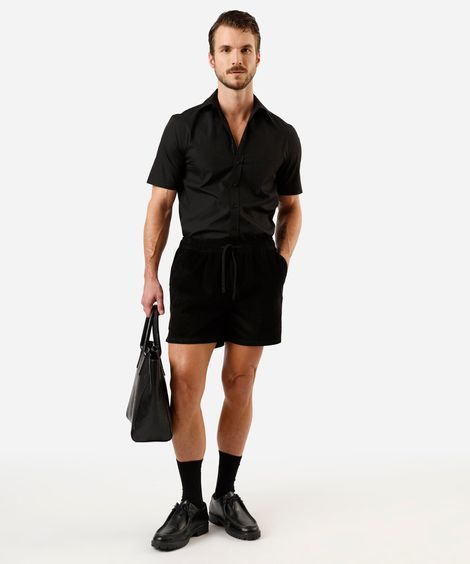 short de veludo cotelê com bolsos preto
