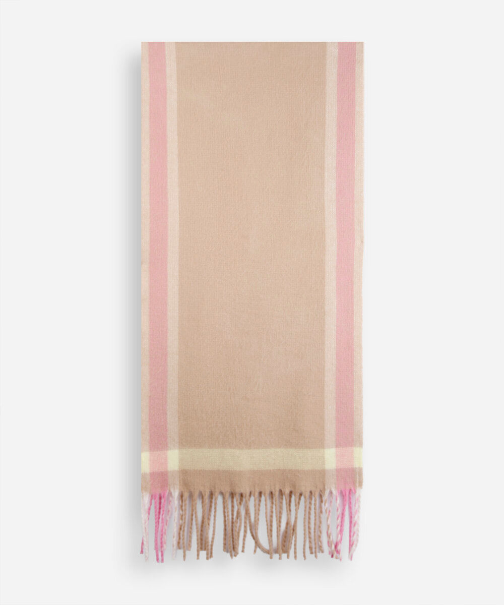 cachecol de tricot xadrez com franjas bege