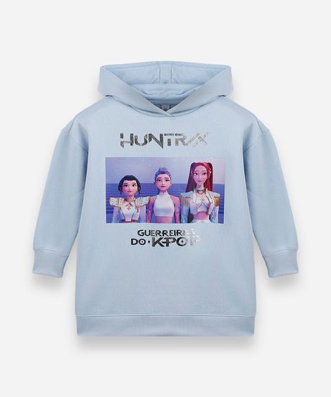 vestido infantil de moletom com capuz guerreiras do kpop azul