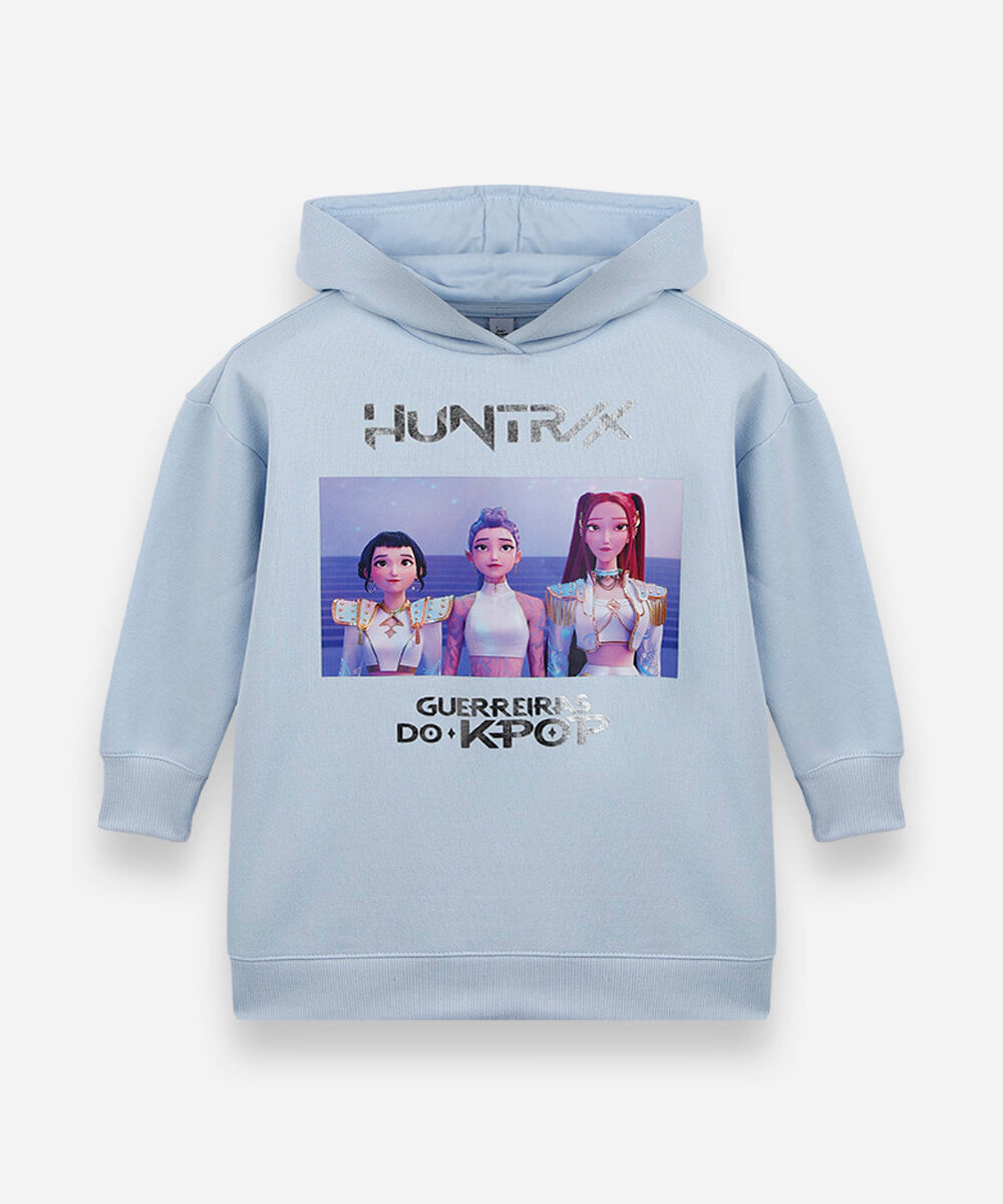 vestido infantil de moletom com capuz guerreiras do kpop azul