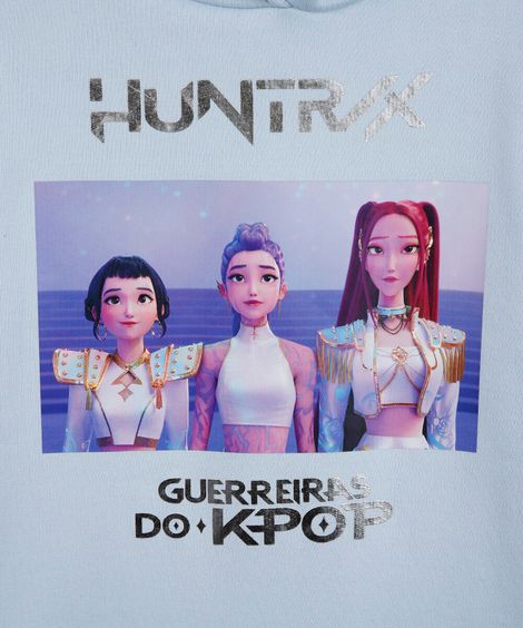 vestido infantil de moletom com capuz guerreiras do kpop azul