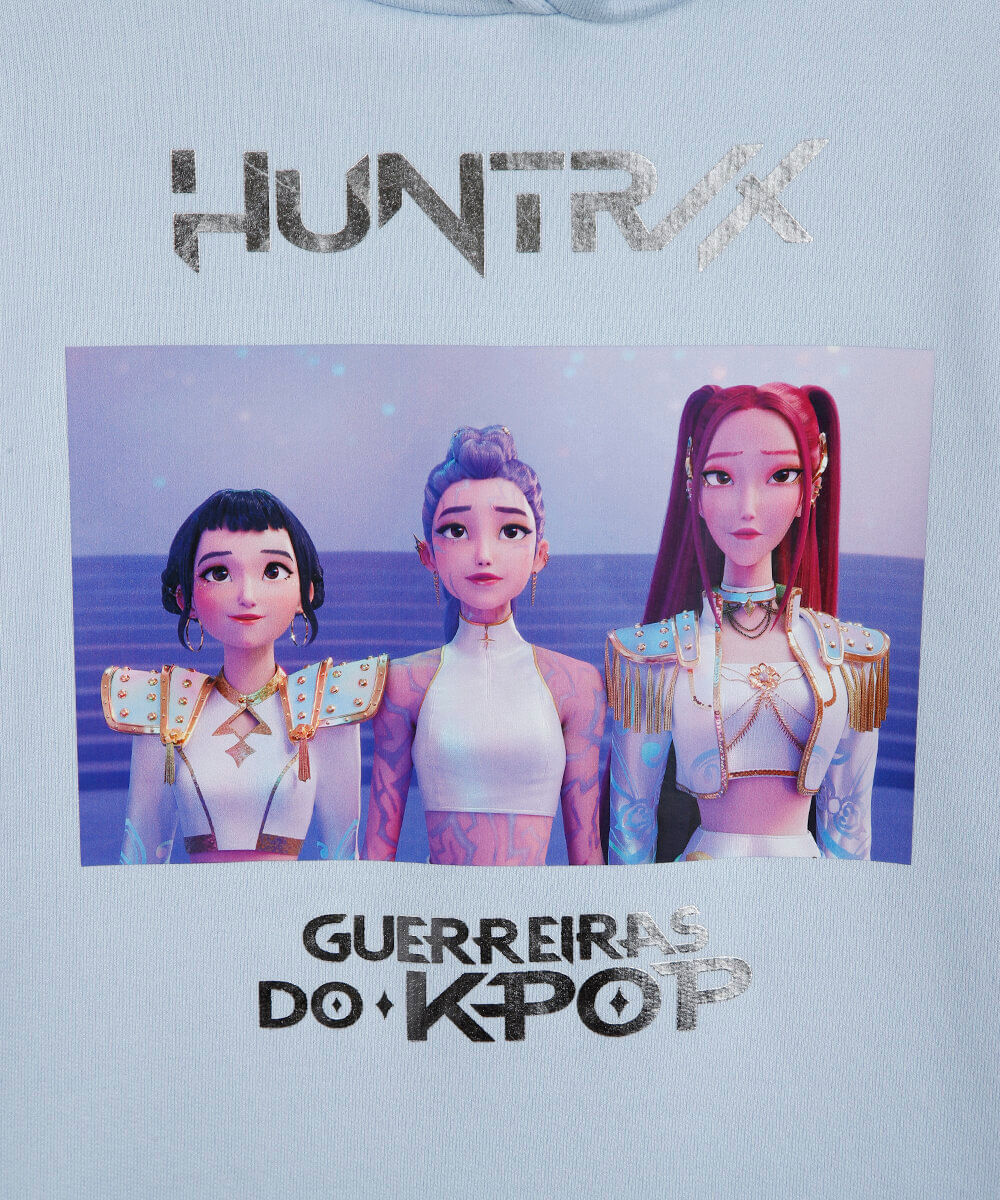 vestido infantil de moletom com capuz guerreiras do kpop azul