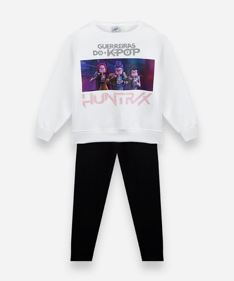 conjunto longo infantil com moletom guerreiras do kpop off white