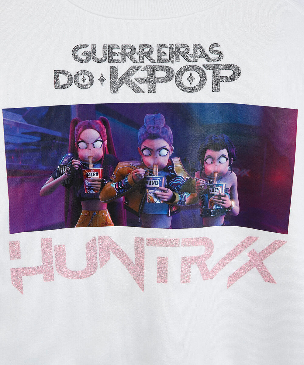conjunto longo infantil com moletom guerreiras do kpop off white
