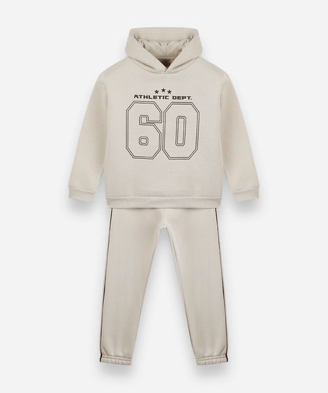 conjunto infantil de moletom com capuz estampado bege