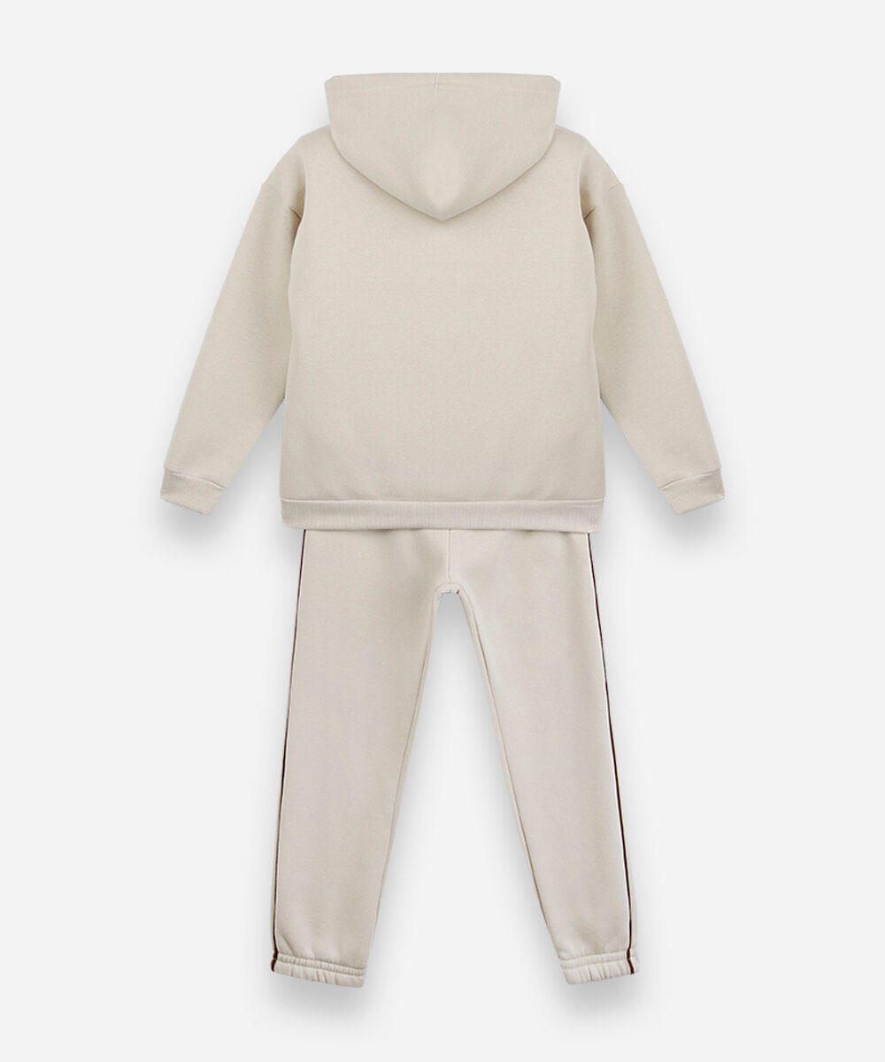 conjunto infantil de moletom com capuz estampado bege