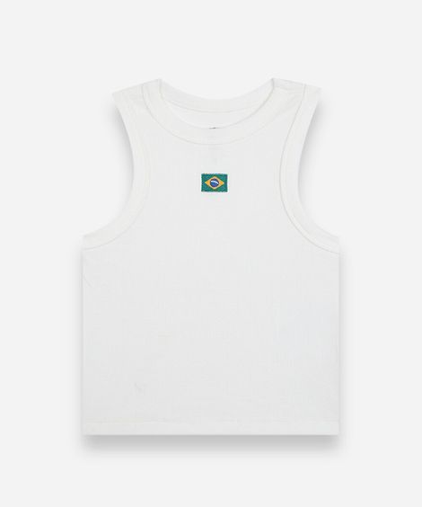 regata juvenil de algodão com bordado brasil off white