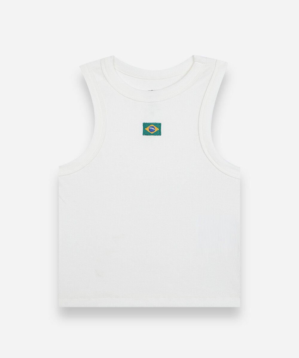regata juvenil de algodão com bordado brasil off white