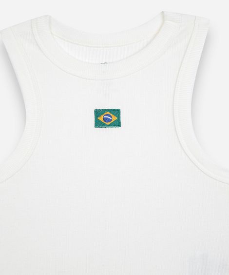 regata juvenil de algodão com bordado brasil off white