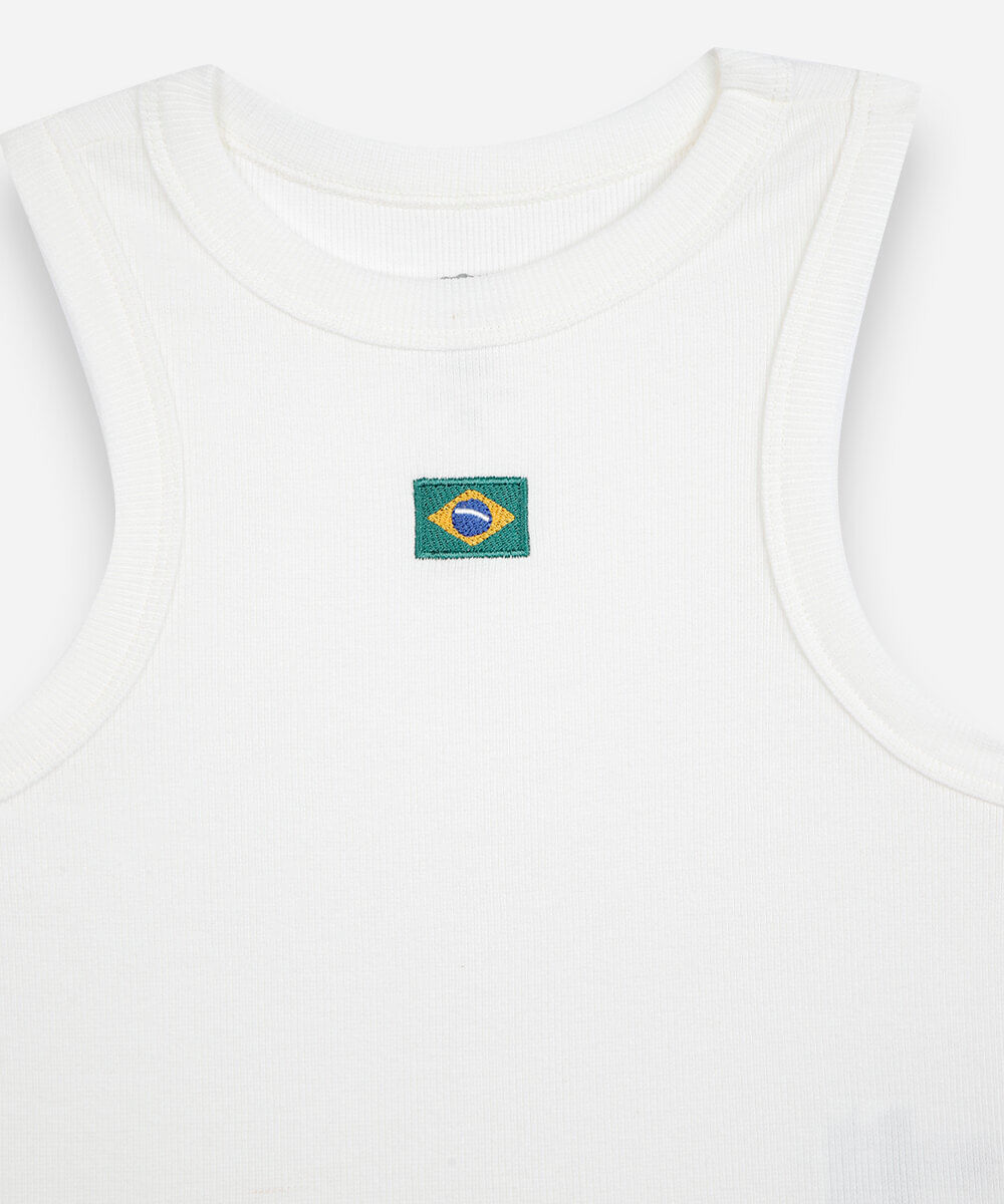 regata juvenil de algodão com bordado brasil off white