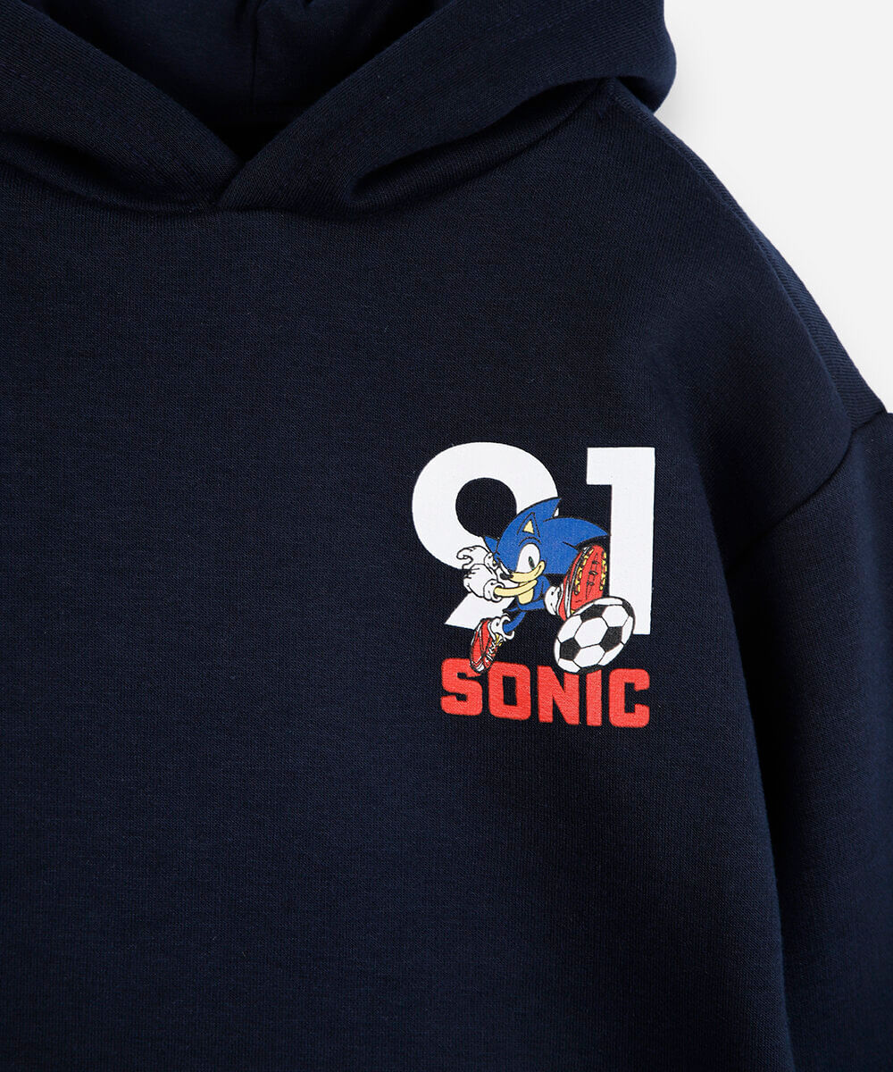 conjunto longo infantil de moletom com capuz sonic azul