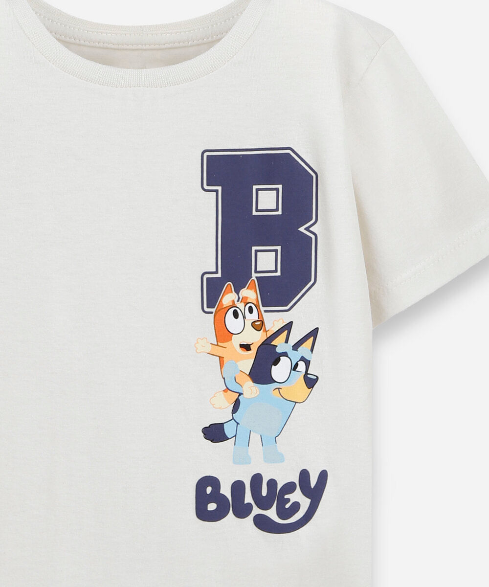 camiseta infantil de algodão bluey off white