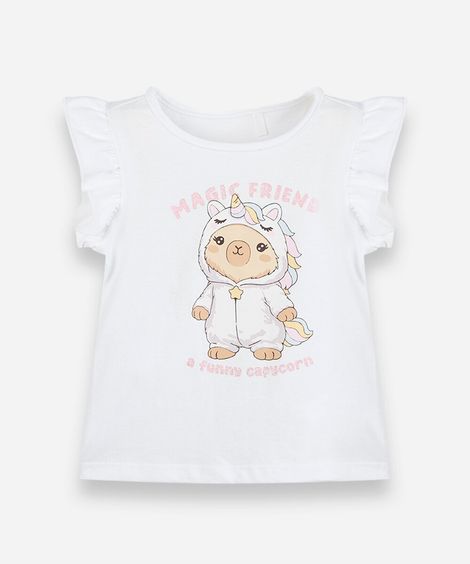 blusa infantil de algodão com babados capivara off white