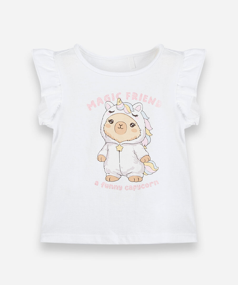 blusa infantil de algodão com babados capivara off white