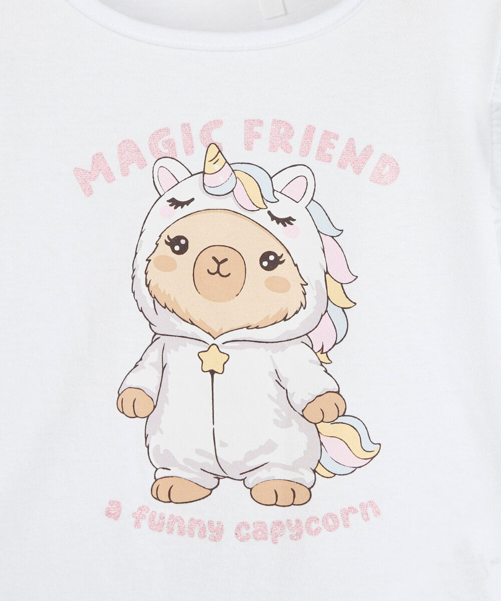 blusa infantil de algodão com babados capivara off white