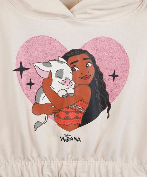conjunto curto infantil de algodão com capuz moana bege