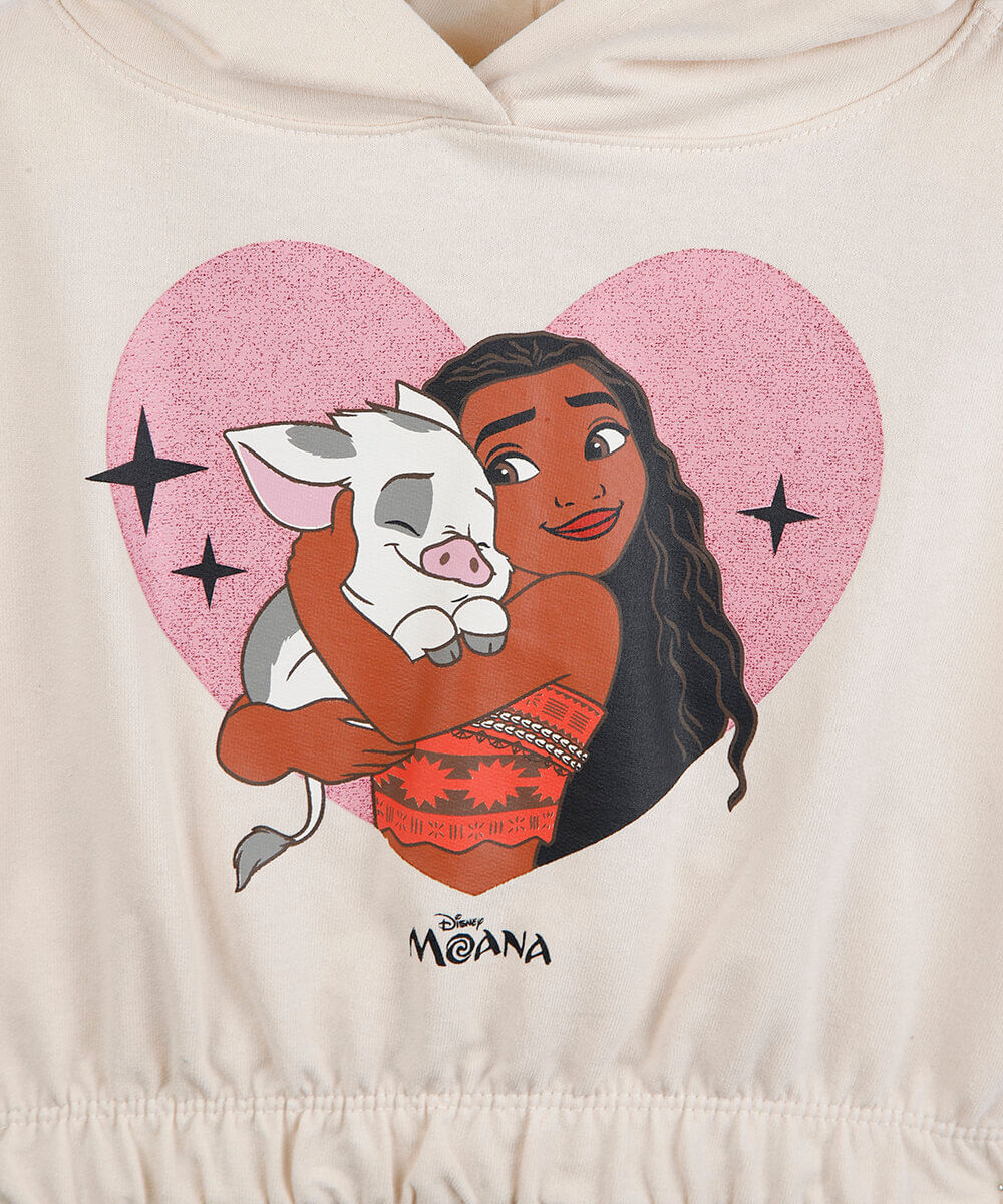 conjunto curto infantil de algodão com capuz moana bege