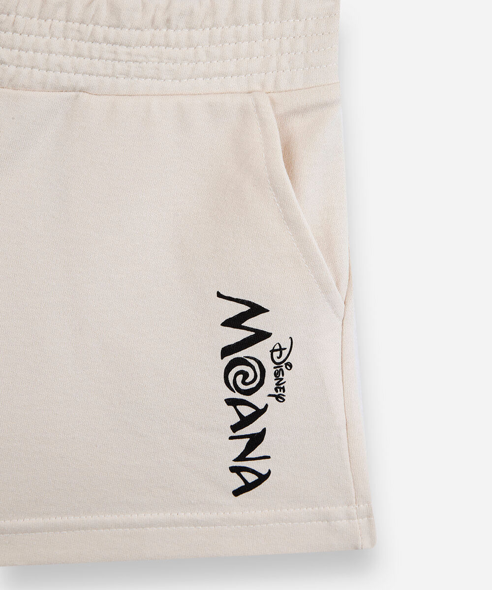 conjunto curto infantil de algodão com capuz moana bege