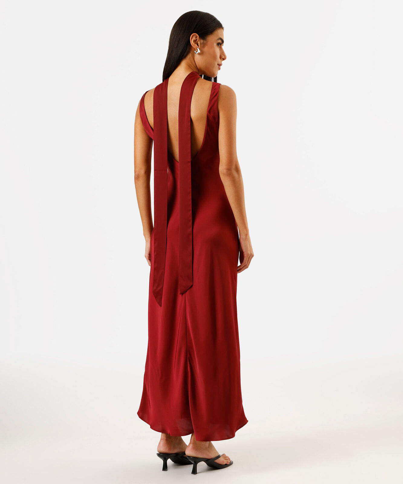 vestido longo feminino acetinado decote degadê vinho