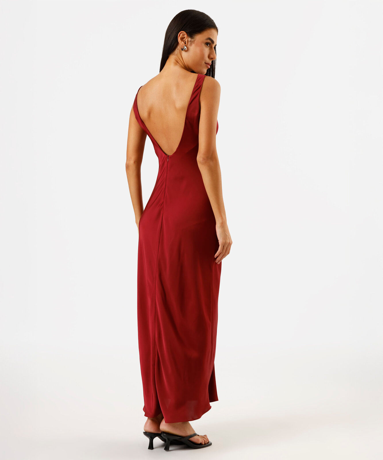 vestido longo feminino acetinado decote degadê vinho