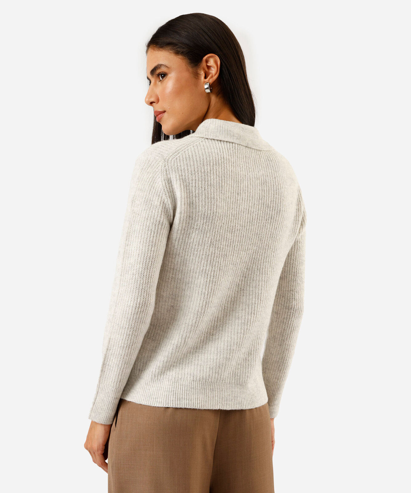 polo feminina de tricot manga longa off white