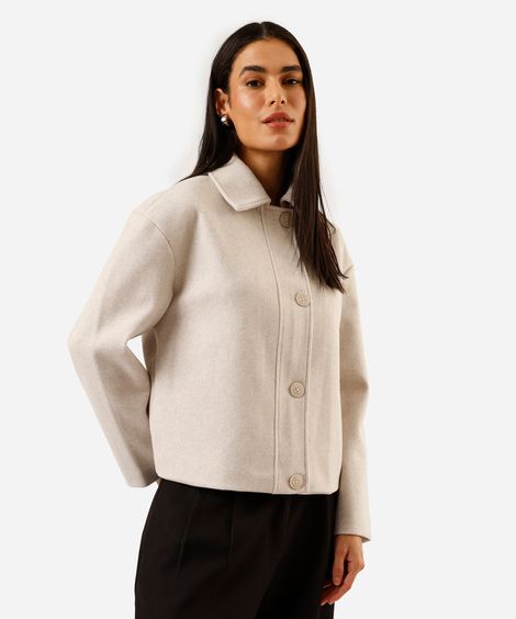 casaco feminino com bolsos texturizado off white