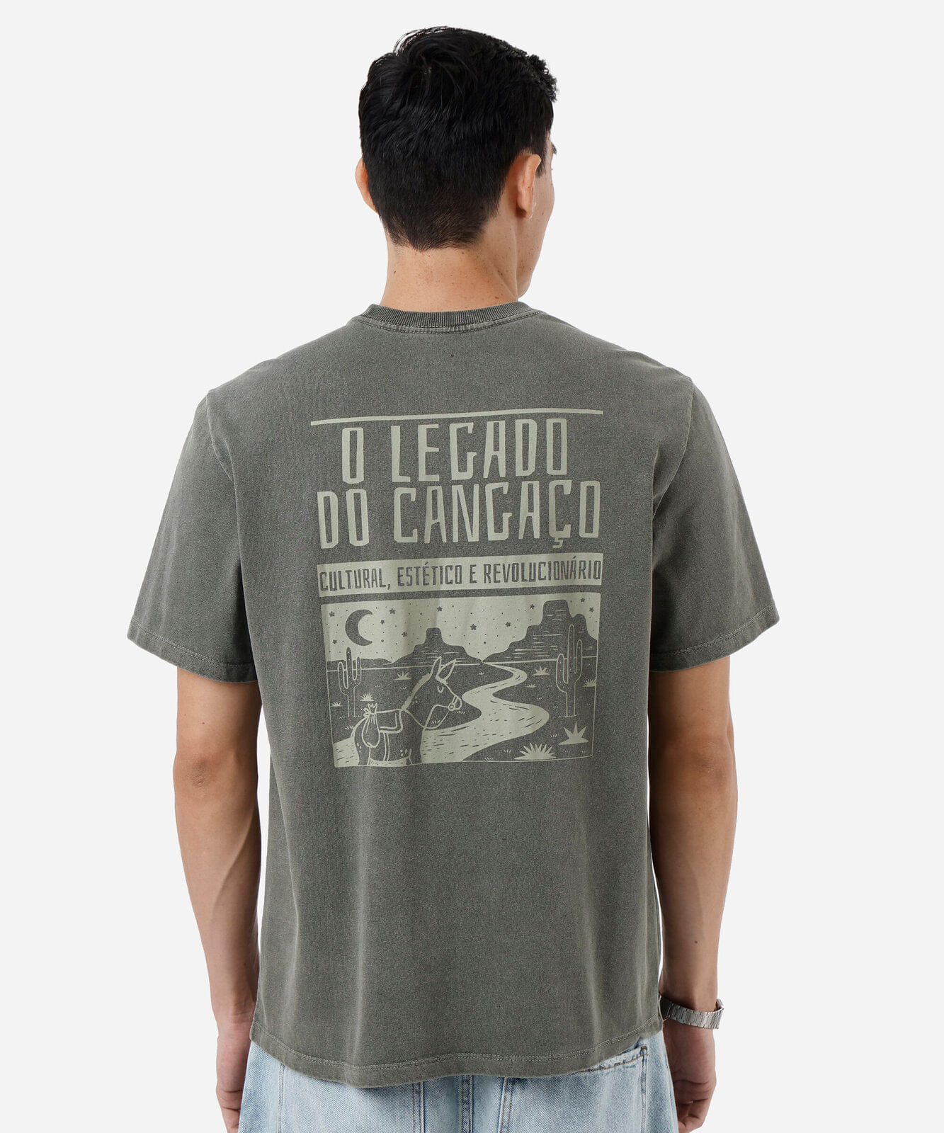 camiseta masculina de algodão manga curta estampada estonada verde