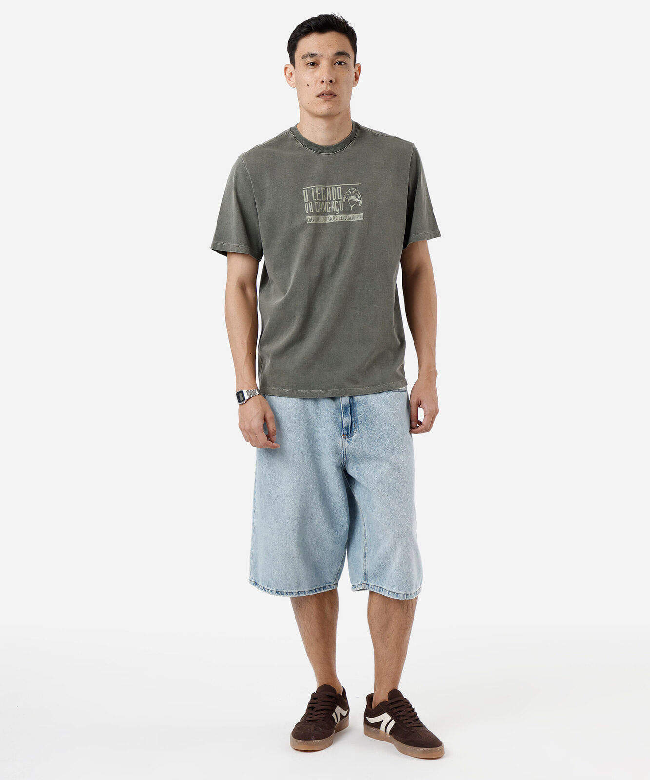 camiseta masculina de algodão manga curta estampada estonada verde