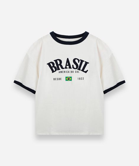 camiseta juvenil de algodão manga curta brasil off white