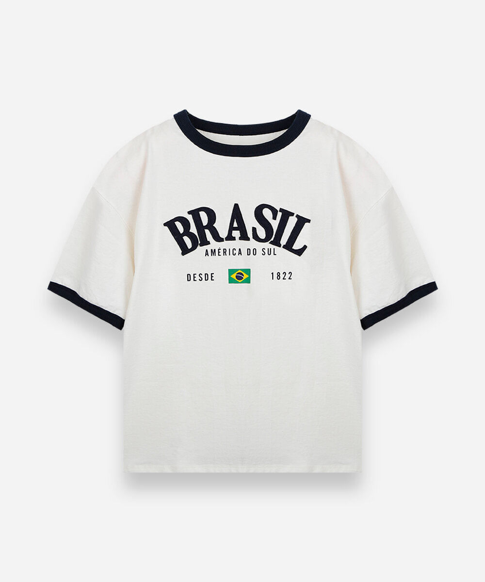 camiseta juvenil de algodão manga curta brasil off white