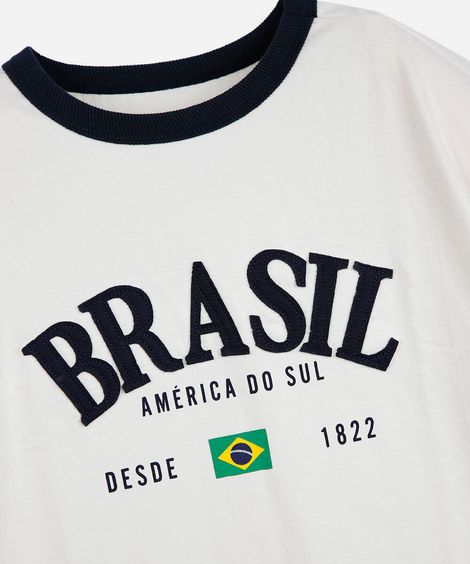 camiseta juvenil de algodão manga curta brasil off white